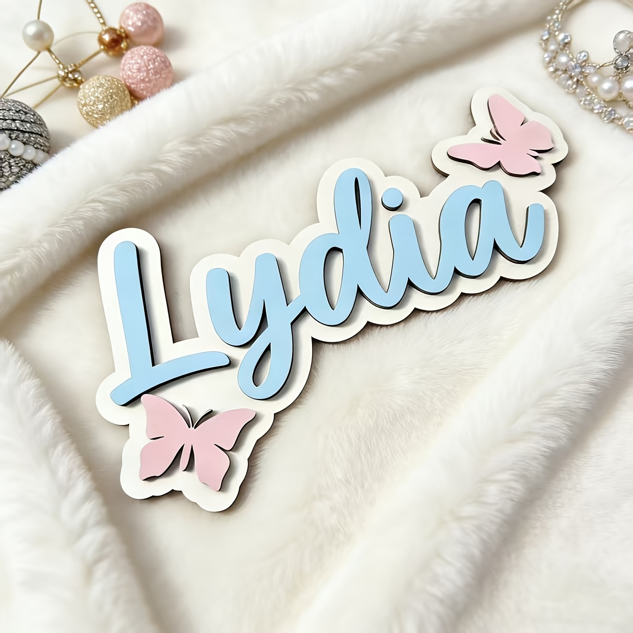 Baby Nursery Ornaments - Tanda Kamar Nama Kupu-kupu Biru &