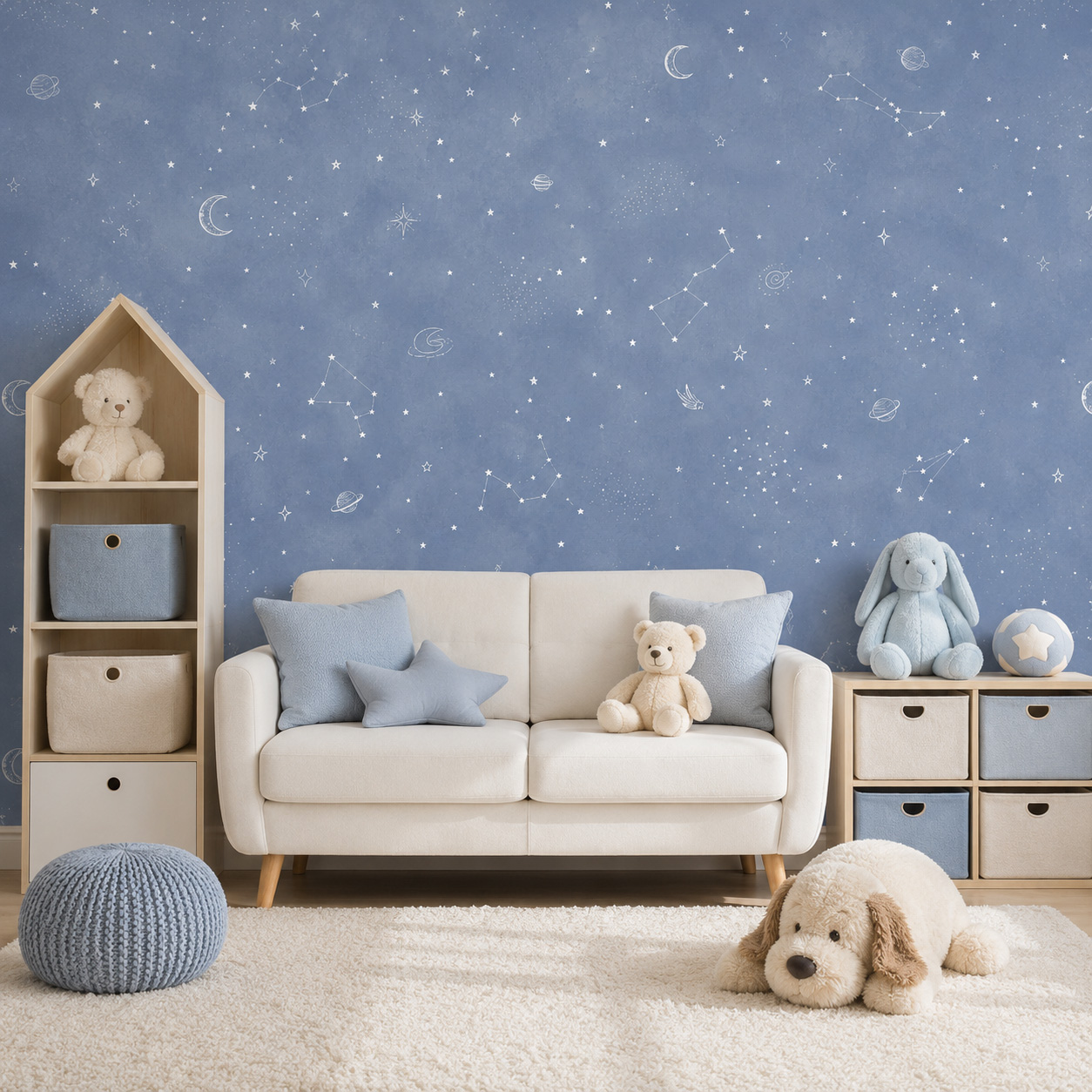 Baby Nursery Peel And Stick Wallpaper - Wallpaper Langit Berbintang Biru Perekat Sendiri,