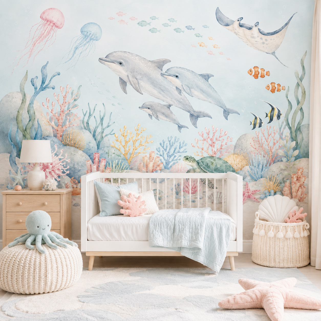 Baby Nursery Peel And Stick Wallpaper - Wallpaper Hewan Laut Bawah Air Perekat