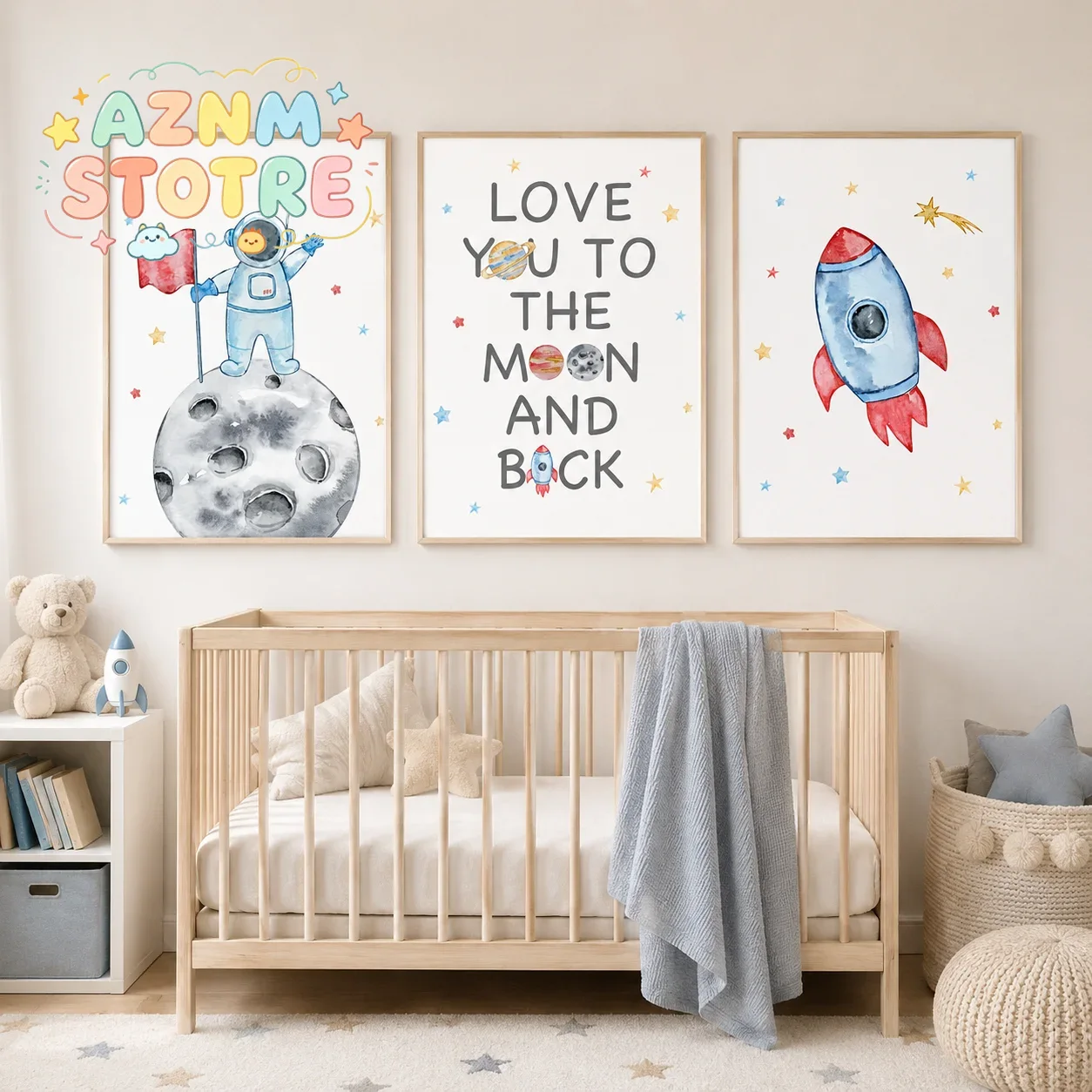 Baby Boy Nursery Quotes - Lukisan Kanvas Kutipan Astronot untuk Dekorasi