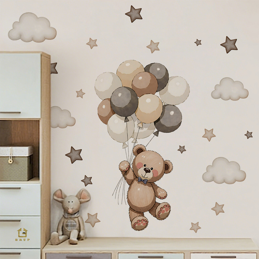 Baby Nursery Labels - Stiker Dinding Beruang Teddy yang Menggemaskan,