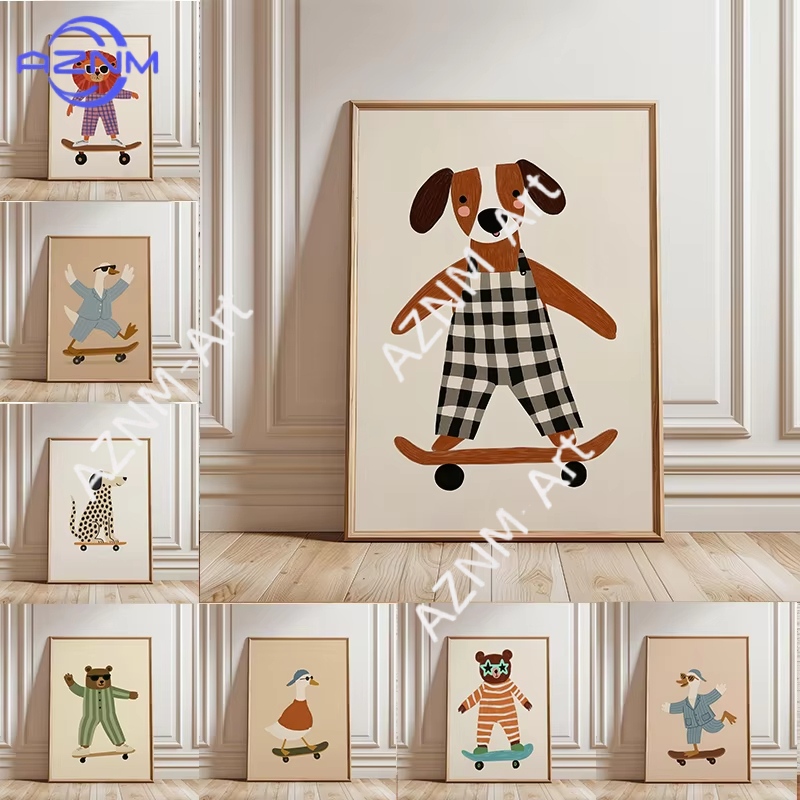 Baby Nursery Ornaments - 1 Buah Poster Skateboard Hewan Lucu