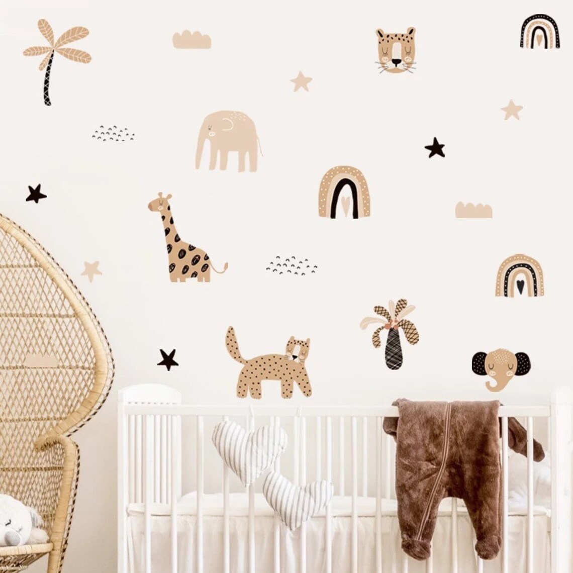 Baby Nursery Labels - Boho Kartun Pelangi Bintang Wajah Hewan