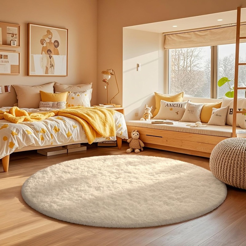 Karpet Bulat Putih Krim Lembut - Baby Nursery Rug ulasan dan harga
