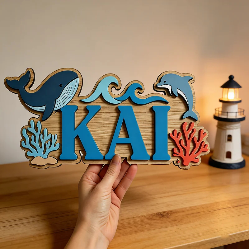 Papan Nama Kayu Bertema Paus d - Baby Nursery Themes ulasan dan harga