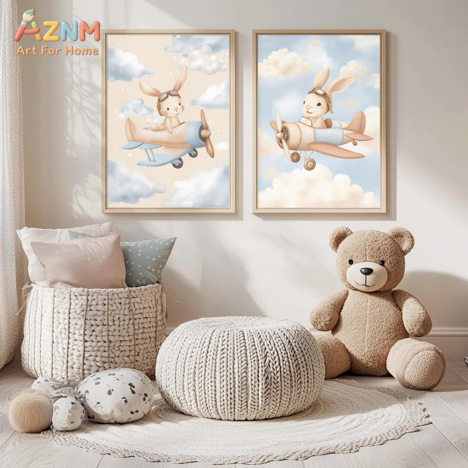 Set Seni Dinding Pesawat Kelin - Baby Nursery Animal Theme ulasan dan harga