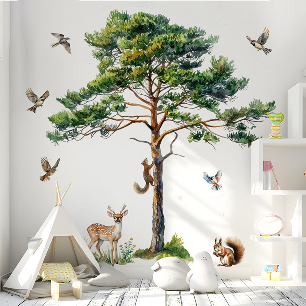 Stiker Dinding Pohon Pinus Bes - Baby Nursery Labels ulasan dan harga