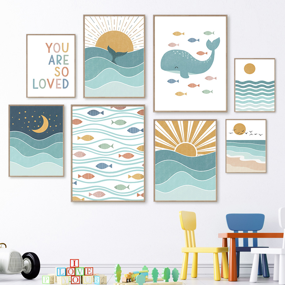 (Lukisan Kanvas 2D) Ikan Paus  - Baby Boy Nursery Quotes ulasan dan harga