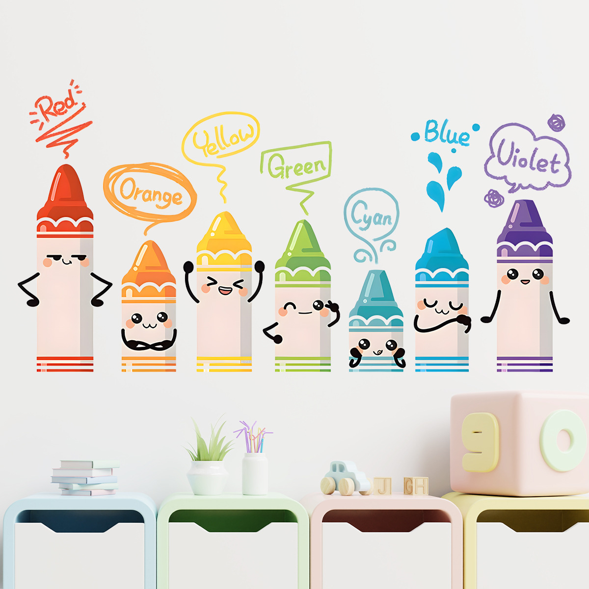 Stiker dinding pola krayon war - Baby Nursery Labels ulasan dan harga