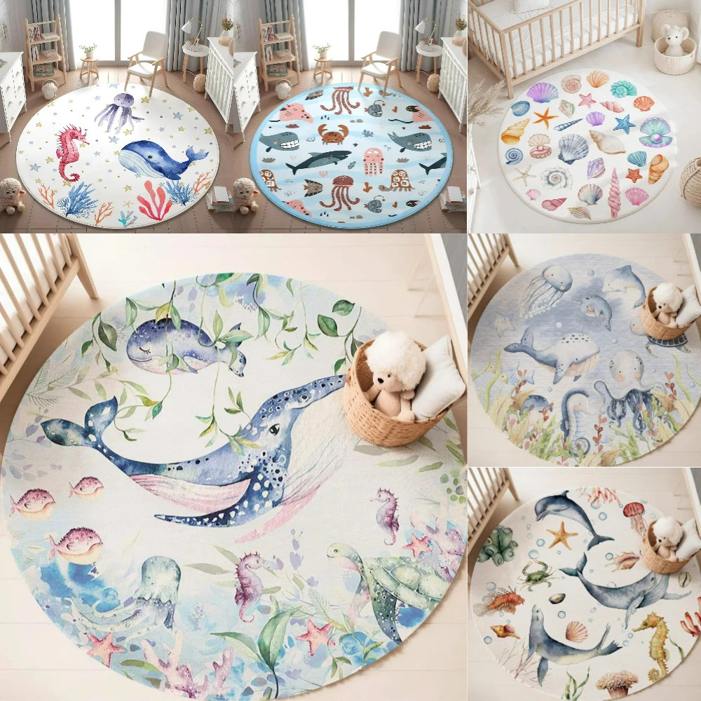 Karpet Bulat Motif Hewan Laut  - Baby Nursery Rug ulasan dan harga